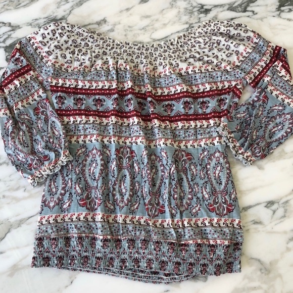 Lucky Brand Printed Off the Shoulder Blouse - Picture 2 of 8